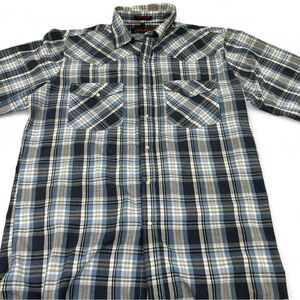 Canyon Guide Classic Blue and Gray Plaid Button-Down Shirt